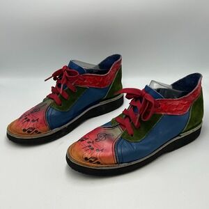 SoleTech Womens 7.5 Art to Wear Painted Leather Lace Shoes Multicolor Music Boho